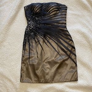 Stunning beaded gold with sheer black over lay cocktail dress, size 6